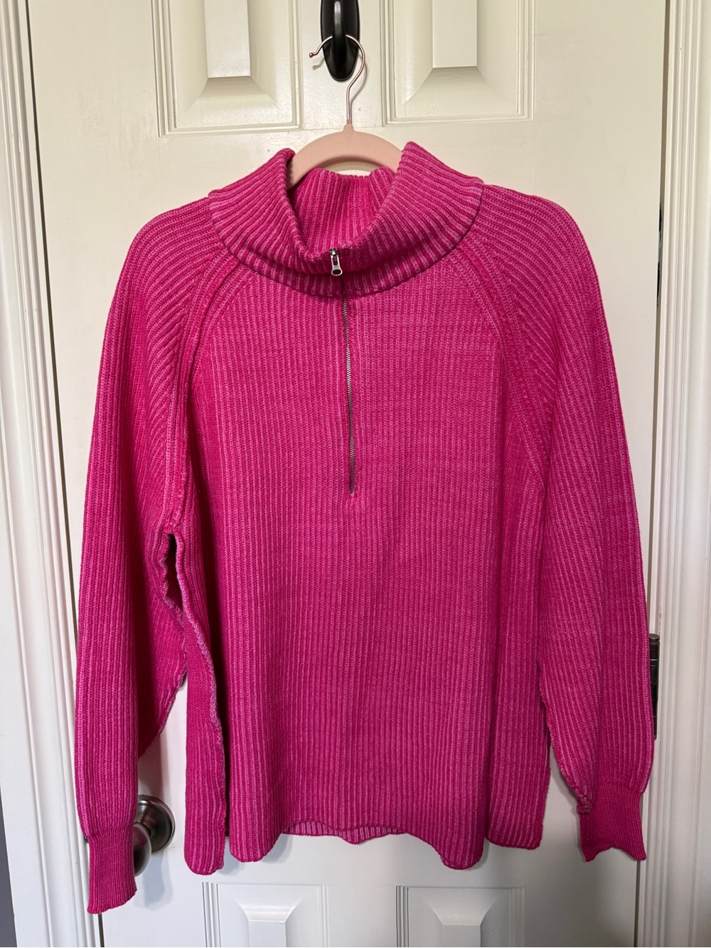 Zenana Outfitters Hot Pink Ribbed Half-Zip Turtleneck Sweater